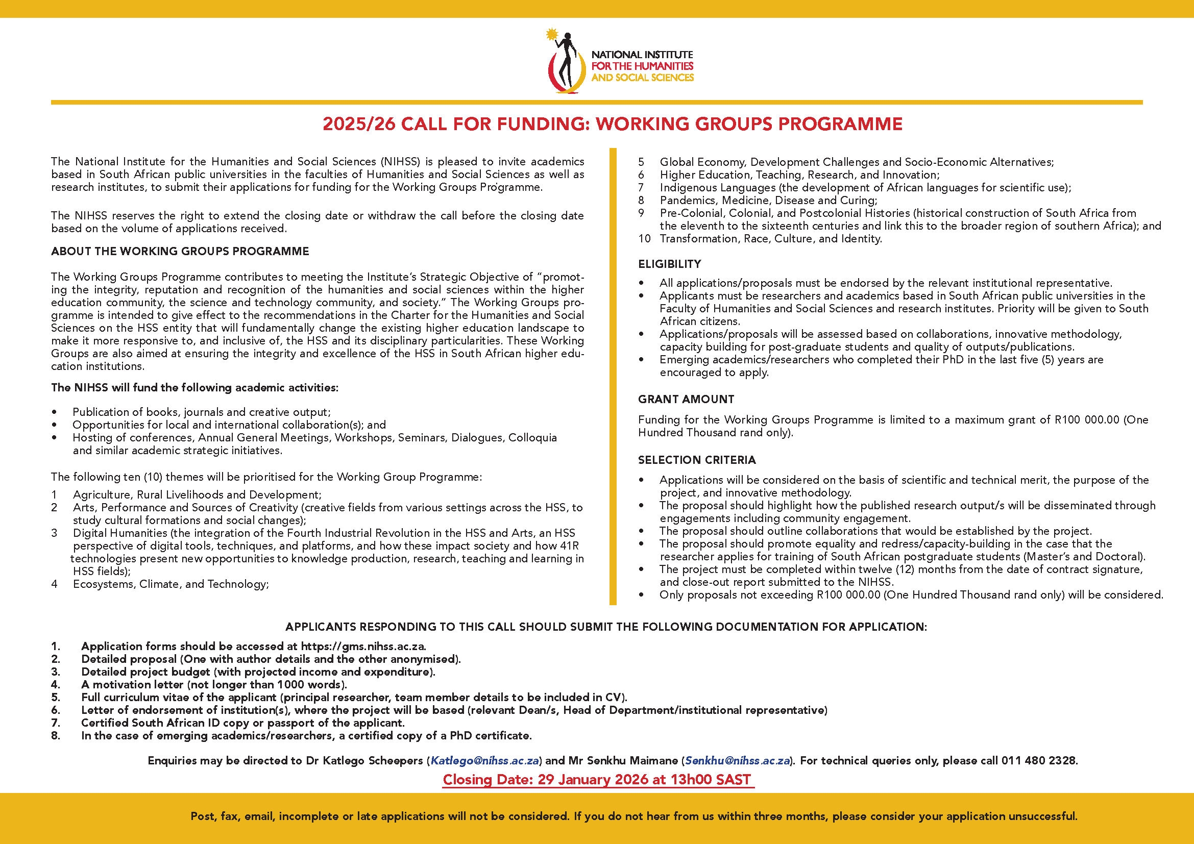 Call for Funding Working Group Programme